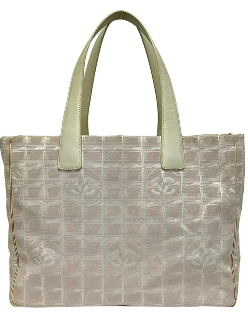 CHANEL New Travel Line Tote MM Light Pink Cream Jacquard Leather Tote Bag